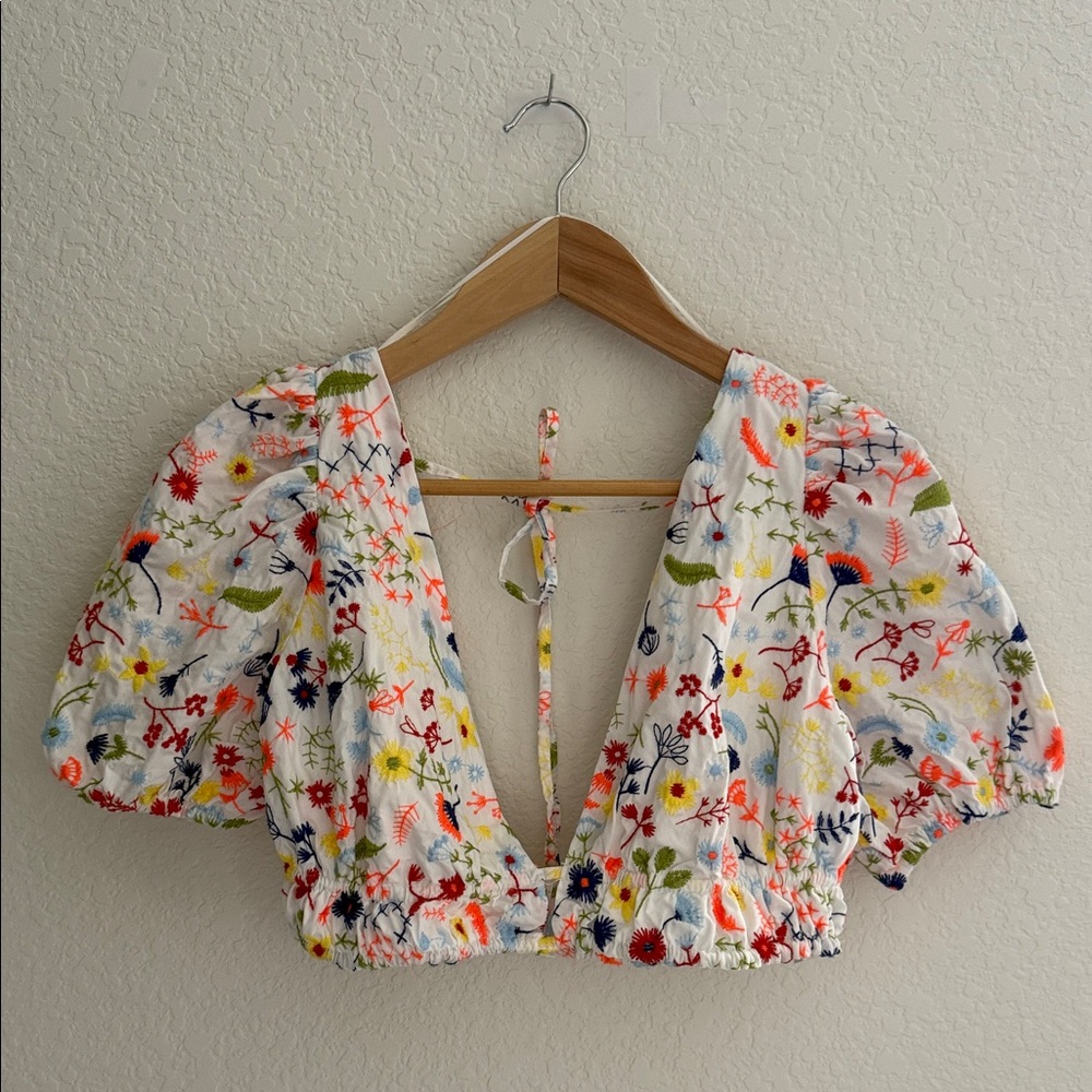 Zara Embroidered Crop Top Size S - Picture 3 of 10